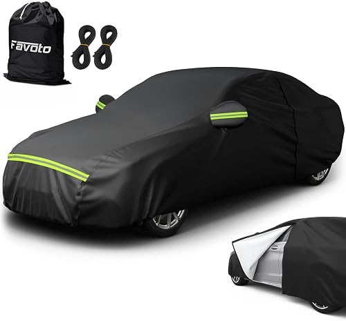 Favoto Funda Coche Exterior Impermeable Anti-UV Antiviento Reforzada | Cubre Coche para Sedán Protección contra el Sol Lluvia