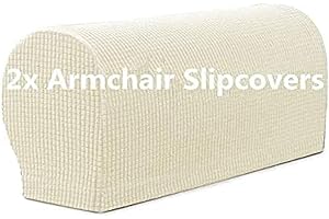 SKYBOOK Stretch Armrest Covers 2 Pieces Soft Polyester Non-Slip Armchair Sofa Slipcover (Ivory White)