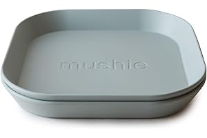 Mushie Dinnerware Plates for Kids | Tableware Set of 2 | Reusable BPA Free | Dishwasher & Microwave Safe | Made in Denmark | Square (Sage)