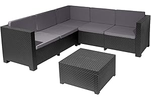 SP Berner - Set de Muebles de Jardín y Terraza Oasis Color Grafito - Tres Piezas - Sofá Canapé 3 y 2 Plazas y Mesa de Centro con Almacenaje - Fabricado en España con Plástico Reciclado