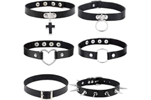 ELICOLA 6 Pieces PU Leather Choker Punk Gothic Collar Necklace Adjustable Collar Hoop Chain Classic Charms Studded Choker for Women Girls