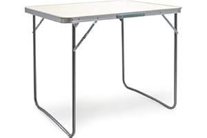 WilTec Table de Camping Pliante, 800 x 600 x 700 mm, Table Portable Blanche en MDF/alu, Table Pliable légère pour extérieur, BBQ, fêtes, Barbecue, Pique-Nique