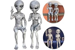 AIITLLYNA AGDLLYD Alien Dekoration,2er Set Außerirdische Statue,Alien Statue Garten,Lustige Gartendeko Figuren,Harz Deko Figuren für Schlafzimmer Wohnzimmer Terrasse Balkon Hof Rasen
