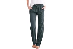 Baiomawzh Pantalon Fluide Femme Eté, Pantalon Lin Femme Eté Chic et Elegant, Pantalon Large Femme Taille Elastique Chic Et Elegant Décontractée Couleur Unie Pantacourt