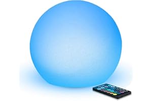 MR.GO 8" LED Boule Lampe Sphère Rechargeable Veilleuse avec Télécommande, Changement de Couleur Lampe D'ambiance Rgb Orbe Lumineux, 16 Couleurs Dimmables, IP65 Étanche pour Intérieur Extérieur Décor