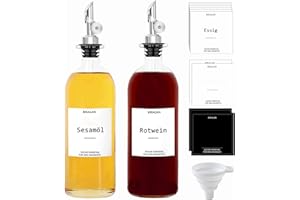 ‎BIKALAN BIKALAN Essig und Ölflaschen Set, 500ml Kaffee Sirup Spender, Ölspender, Mundspülung Kaffeesirupspender Automatisches Öffnen und Schließen Olivenöl Flasche, mit 22 Aufkleber, Trichter