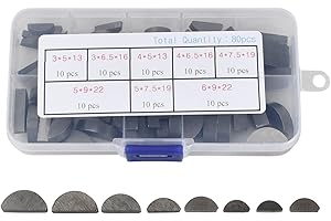 NASEOM 80 Stück Federkeile Sortiment, 8 Größen Halbmond Paßfeder Set, 3-4-5-6 mm Passfeder Sortiment, Scheibenfeder-Sortiment-Kit für Schwungrad Riemenscheiben Kurbelwellenschlüssel