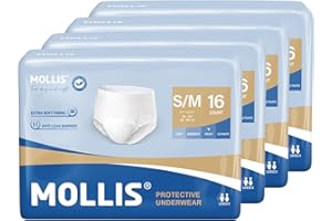 MOLLIS Pantalones Incontinencia para Adultos, Bragas Absorbentes para Hombres y Mujeres, Protección contra las fugas durante toda la noche, Control de Olores, Talla S/M, 64 Unidades