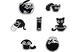 FIHODONE 7 Stück Pins Anstecker Schwarze Katze,Anstecker Pin Niedliche,Pin Anstecker Verspielte Katzen,Tier-Anstecker Emaille Pins Set für Frauen Und Mädchen,Schwarze Katzen-Emaille-Anstecknadeln