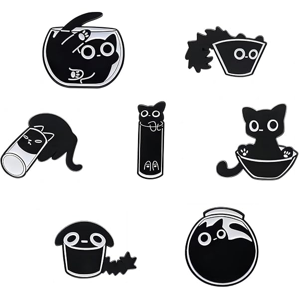 Lot De 6 Broches Chat Noir Mignon – Pin’s Insignes Pour Vêtements, Sacs, Chapeaux – Style Kawaii Gothique
