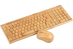 fesjoy 2.4G sans Fil Bambou PC Clavier et Souris Combo Ordinateur Clavier Handcrafted Naturel en Bois Plug and Play Jaune