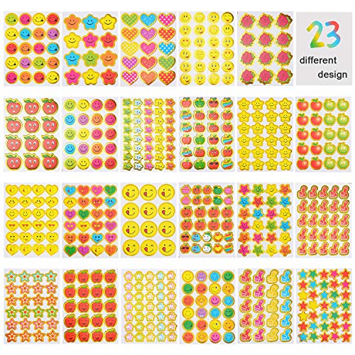 JBSON Gomettes Enfant, Autocollants Enfants 5200 Pièces Autocollants Récompense Gommettes Forme de Coeur,Étoiles,Visage,Pouces, Cur, Pomme