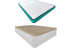 mattfy - Pack Colchón Viscoelástico Vega Reversible + Canapé Madera Abatible Gran Capacidad | Color Polar 150 x 190