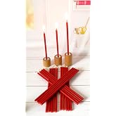 Petekoğlu (50 Adet) Balmumu Mum Ve (3 Adet) &Ouml;zel Dizayn Ahşap Silindir Mumluk Dilek Mumu Doğal Petek Mum Beeswax Candle (Kırm