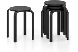 TANGZON 4PCS Stacking Stools, Solid Wood Round Bar Stool with Non-Slip Mats, Upholstered Breakfast Dining Seats for Home Kitchen Office & Classroom (without Padded Seat, Black)