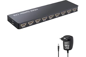 LiNKFOR 4K/1080P 30Hz/60Hz 3D HDMI Splitter Répartiteur 1 Entrée 8 Sorties avec Adaptateur Secteur Distributeur HDMI 1X8 Boîte de Ports UHD HDCP 1.2 pour Projecteur HDTV Lecteur PC Blu-Ray STB PS3