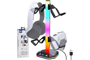 auvstar Support Casque Gamer,Support Manette,RGB 10 Couleurs Claires,avec Port USB Type-c, Support de Casque de Bureau Universel pour Tous Les Casques de Jeu,Contrôleurs de Jeu (Noir)