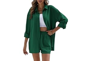 Geagodelia Set di Pantaloncini da Donna 2 Pezzi Camicia a Manica Lunga + Pantaloncini Tuta Completa Elegante per Autunno Primavera Regalo