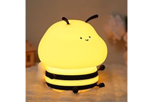 YuanDian Cute Bee Night Light for Kids, Nursery Night Lamp Kawaii Animal Bedside Nightlight with 7 Colors 3 Levels Dimmable Tap Control Rechargeable Nightlights