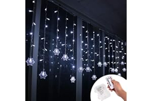 Klighten Tenda Luci LED, Luci cascata, Strisce LED, 96er Led Luci 3.5*0.65m Telecomando, Alimentato da Batteria, Impermeabili IP44, per finestra, porta, patio, giardino, feste, Natale (Bianco Freddo)