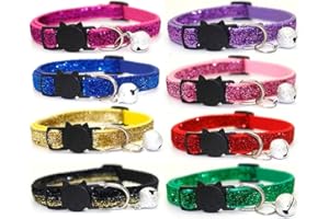 QIQIQIAQIA 8 Pcs Quick Release Cat Collars Soft Cat Collars With Bell Glitter Safe Breakaway Kitten Collar Adjustable 19-32cm
