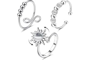BUKYCAT 3 Pz Antistress Anelli per Donne - Perline Regolabili Impilabili Fidget - Anti-ansia Spinner Antistress - Regali per Mamma Moglie (B)