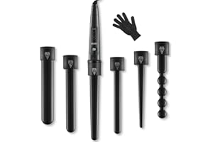LOETAD Lockenstab Set 6 in 1 Curling Iron Multifunktions Austauschbare Keramikbeschichtung Lockenwickler mit LED Anzeige, Schwarz, 980 g