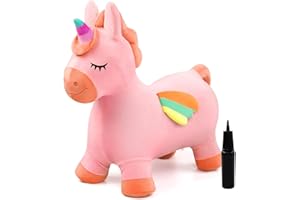 INPODAK Animal Hopper, Unicorn Horse Space Hopper, tolva de peluche para niños, caballo de salto para niños, juguete de paseo para niños pequeños, juegos de salto para niños y niñas