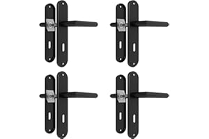 AwmnSrman Türgriffe Innentüren Schwarz Türklinke Türbeschlag Drückergarnitur Zimmertür Garnitur 72MM-BB-Buntbart Set 4er-Set Moderne Edelstahl 8 Türklinken & 8 Langschilder 240 * 50 mm