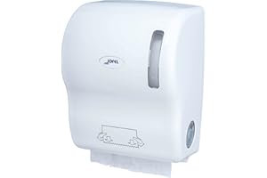 Jofel - Handtuchspender Autocut ABS, Papiertuchspender für nicht-perforierte Tuchrollen, Bei der Tuchentnahme wird nur das Papier angefasst, AG56000, Weiß