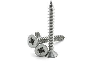 Hippo Hardware No.10 (5mm X 100mm) Pozi Countersunk Fully Threaded Chipboard Wood Screws A2 Stainless Steel (Pack of 3)