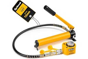 CGOLDENWALL Hydraulic Cylinder Ram 10T with Hand Pump CP-180, Stroke 12mm, Body Height 52mm, Effective Area 15.89cm², for Bridges/Building/Machinery Industries (FPY-10T+CP-180)