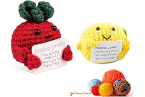 Puedno 2 PCS Positive Tomato and Lemon, Funny Knitted Positive Tomato Doll, Inspirational Wool Knitting Lemon with Positive Card, Lovely Gifts for Friends