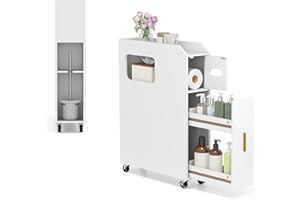 ‎GIANTEX GIANTEX Nischenregal 16 cm breit, schmaler Badezimmerschrank auf Rollen, Beistellschrank mit Schublade, Nischenschrank für Badezimmer & Wäscheraum, platzsparender Rollwagen 50 x 16 x 69 cm (Weiß)