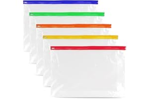 G4GADGET Pack of 5 A4 Plus Zipper Pouch Document Bags Wallets - 370mm x 260mm Assorted Color, File Storage Zip Bag - Ziplock Document Holder