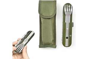 GYCAQAC Set de Couverts de Camping Pliants, Vaisselle Pliante en Acier Inoxydable 5 en 1, Set De Couverts D'Extérieur Avec Sac De Rangement，Camping Et Pique-Niques De Randonnée