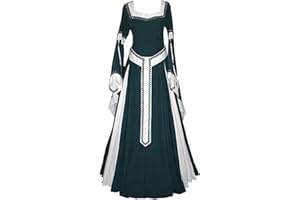 QZQZ 2023 Robe rétro médiévale Femme avec Manches Grandes Tailles Trompette Robe Reine Femme Victorienne médiévale Renaissance Gothique Robe Carnaval Halloween Cosplay fête Princesse Costume Longue