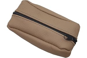 MYLEDERSHOP Astuccio per chiavi in pelle bovina, grande, con 2 scomparti con chiusura lampo (Design 2 / Beige scuro)
