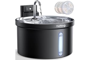 Katzenbrunnen Kabellos 3,5L-FEELNEEDY Trinkbrunnen für Katze mit Bewegungssensor-Batteriebetrieben Wasserbrunnen-4000 mAh Akkukapazität-304 Edelstahl Wasserschale-Pumpe Leise-mit 3 Filter-Schwarz