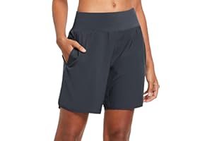 baleaf Women's Running Shorts 2 in 1 High Waisted Gym Shorts Quick Dry with Back Zipper Pockets for Yoga Workout