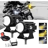 Ş&uuml;sCarOto Aksesuar Motosiklet Sis Farı &Ccedil;ift Renk Sarı-Beyaz D&uuml;ğmeli Scooter Ara&ccedil; Led Lamba 8V-80V Projekt&ouml;r Metal 2 Ad