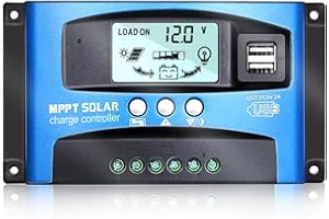 AUVEACH Regolatore di Carica Pannello Solare MPPT 12V/24V Dispositivo di Tracciamento auto Focus con Display LCD e Porta USB Doppia (60A)