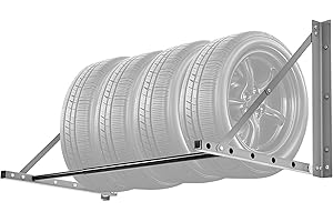 VEVOR Wall Mounted Folding Tire Rack, 32" - 48" Adjustable Tire Rack, Q235 Heavy-Duty Steel Tire Storage Rack for R14-R20 inch Standard Tires, Max 300lbs Load Capacity for Garage Workshop Repair Shop
