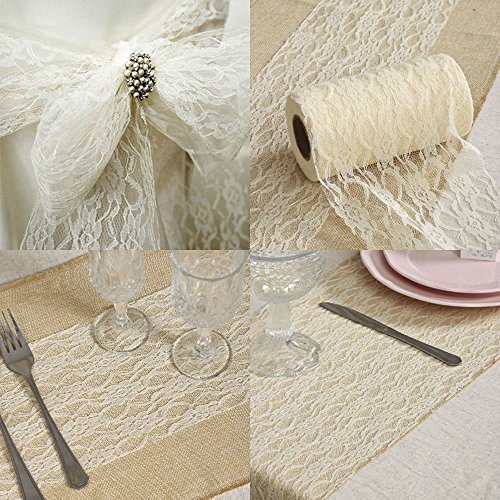 Racksoy Retro-Stil 6″ x 25 Yard (15cm x 22M) Lace Spitzen-Rolle Tüllnetz Tischläufer für Stuhl-Schärpe, Hochzeitsdekoration (Beige/Cremig) - 6
