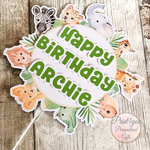 Print4you - Tarjeta de felicitación para Tarta con diseño de Animales de la Jungla