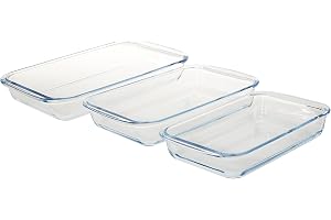 Royalford BRS Glass 3piece Rectangular Baking Tray, Clear, RF8803