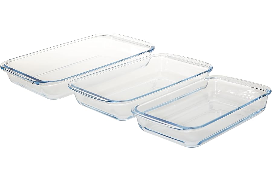 Royalford Glass Rectangular Baking Tray, 3-Piece