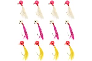 YZD Crappie Jigs Fishing Lure 12-48pcs for Panfish Jig Sunfish Bluegill Perch Walleye Crappie Nipper Fishing Marabou Feather Jig Micro Jig Head Hooks