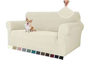 ‎YSTELLAA YSTELLAA Stretch Sofa Überzug 2 Sitzer, Sofaschoner rutschfest Mit Armlehne, Dicke Sofabezug Für Hunde Katzen Und Haustiere, Universal Jacquard Sofabezug, Waschbare Sofa Cover, Beige
