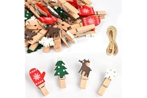 ZDQC 100 Pezzi Mollette Legno Natale,Clip Legno Natale,Mollette Legno Piccole Natalizie,Mollette Legno per Foto,Mollette per Albero di Natale,Mini Mollette Legno Decorative